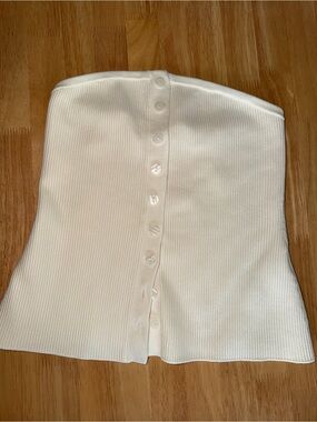 Abercrombie & Fitch Ivory Strapless Ribbed Button Crop Top
